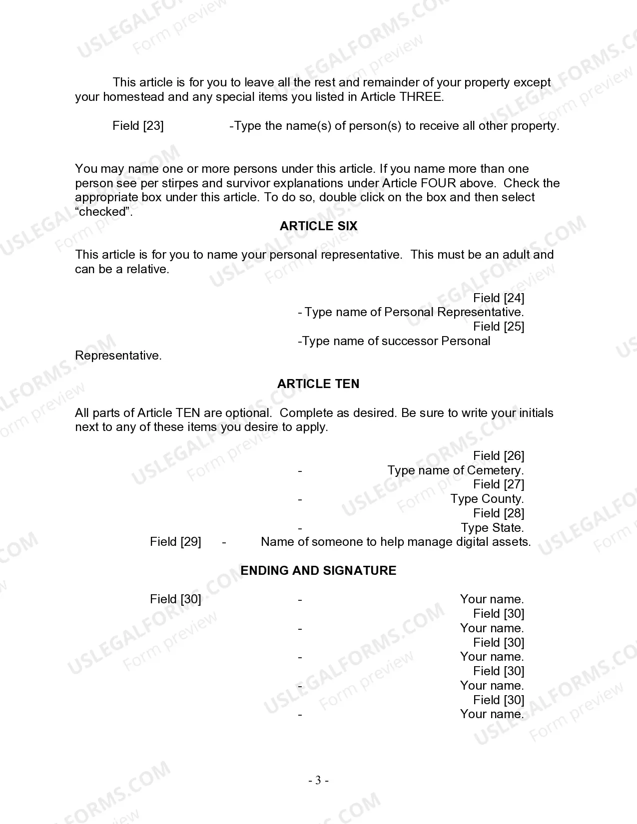 Preview Last Will and Testament for Single Person with No Children