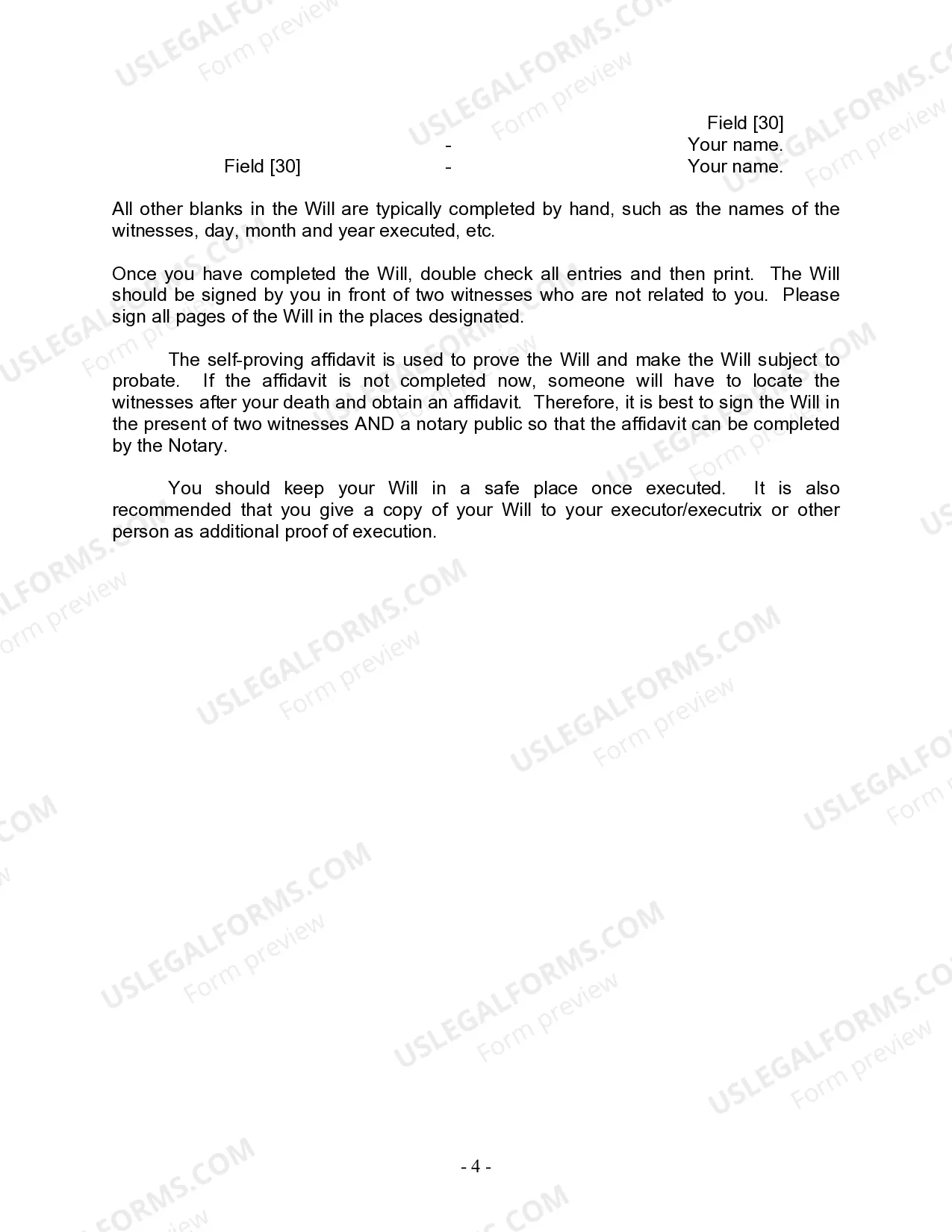 Preview Last Will and Testament for Single Person with No Children