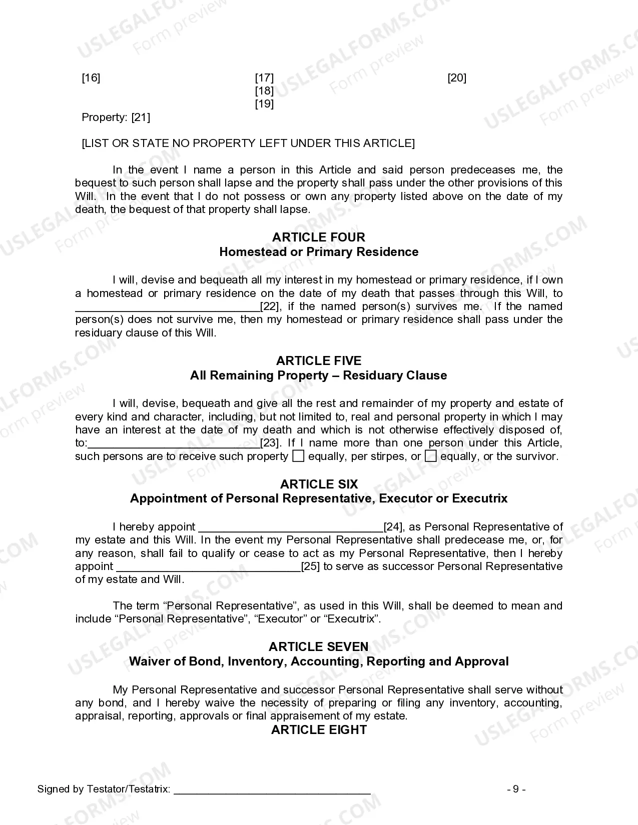 Preview Last Will and Testament for Single Person with No Children