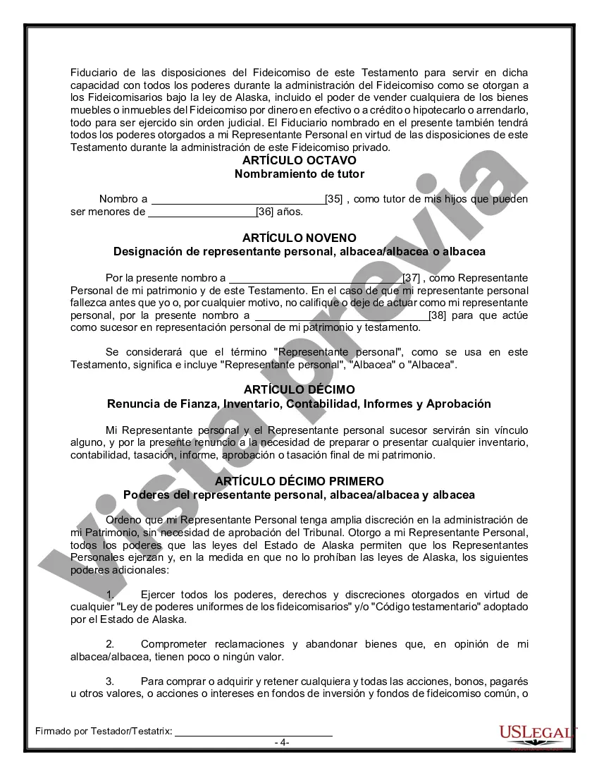 Preview Formulario Legal de Última Voluntad y Testamento para una Persona Soltera con Hijos Menores