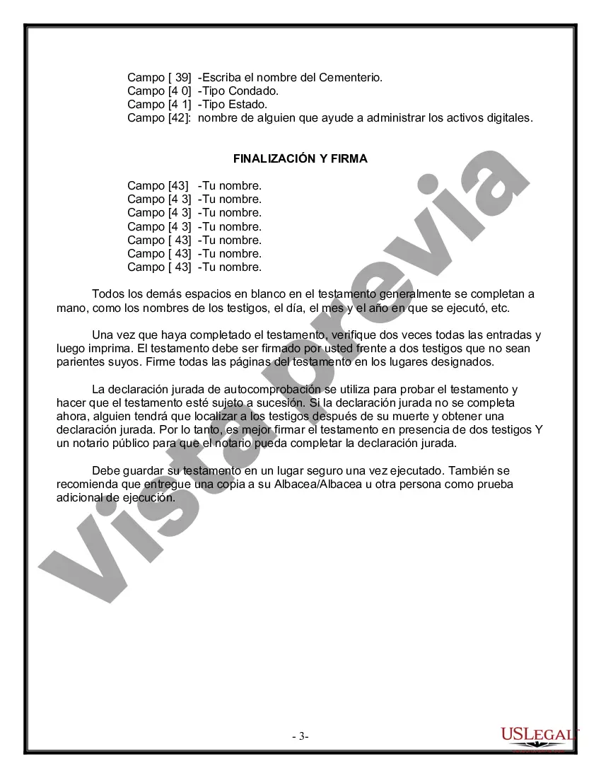 Preview Formulario Legal de Última Voluntad y Testamento para una Persona Soltera con Hijos Menores