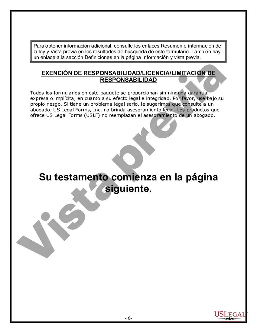 Preview Formulario Legal de Última Voluntad y Testamento para una Persona Soltera con Hijos Menores