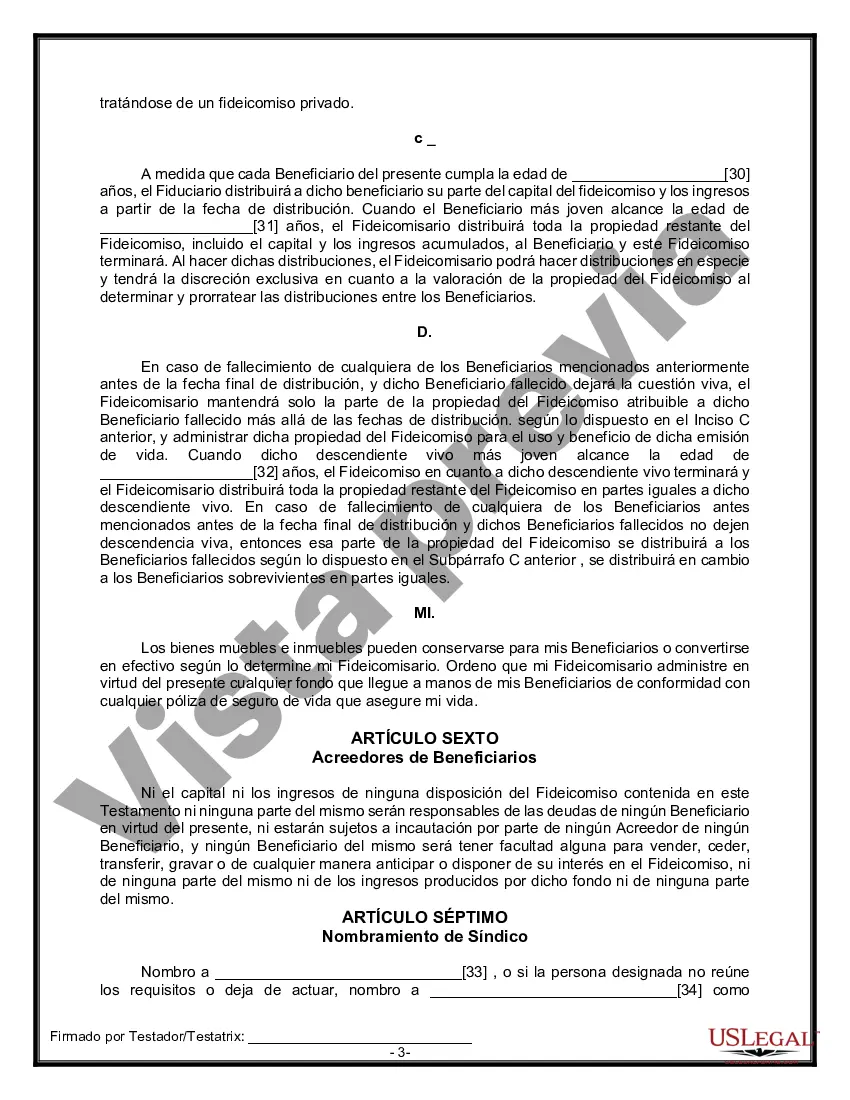 Preview Formulario Legal de Última Voluntad y Testamento para una Persona Soltera con Hijos Menores