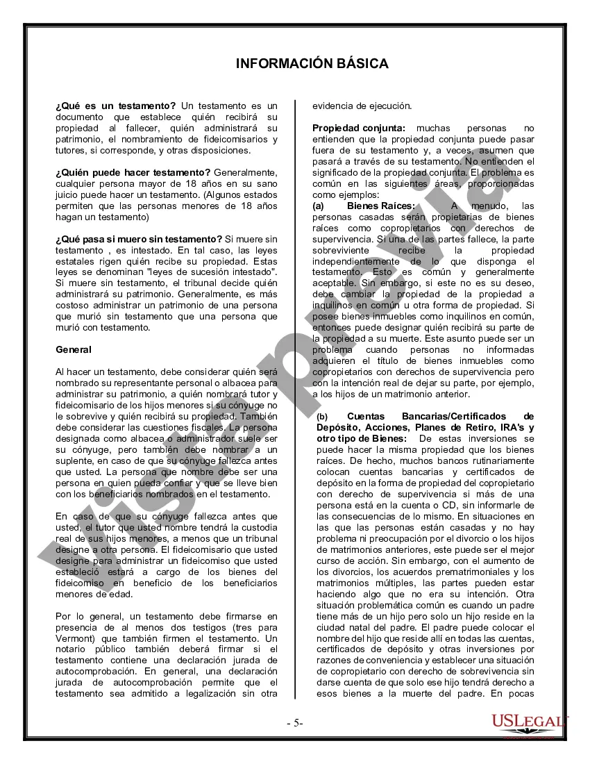 Preview Formulario Legal de Última Voluntad y Testamento para Persona Soltera con Hijos Adultos y Menores