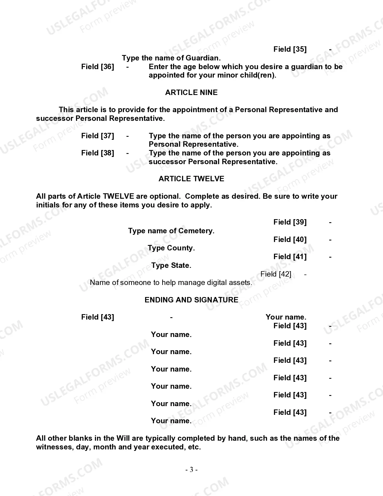 Preview Last Will and Testament for Single Person with Adult and Minor Children