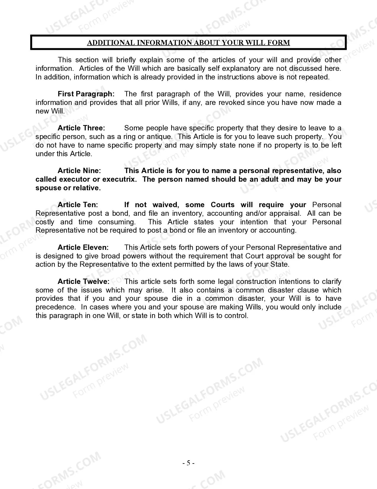 Preview Last Will and Testament for Single Person with Adult and Minor Children