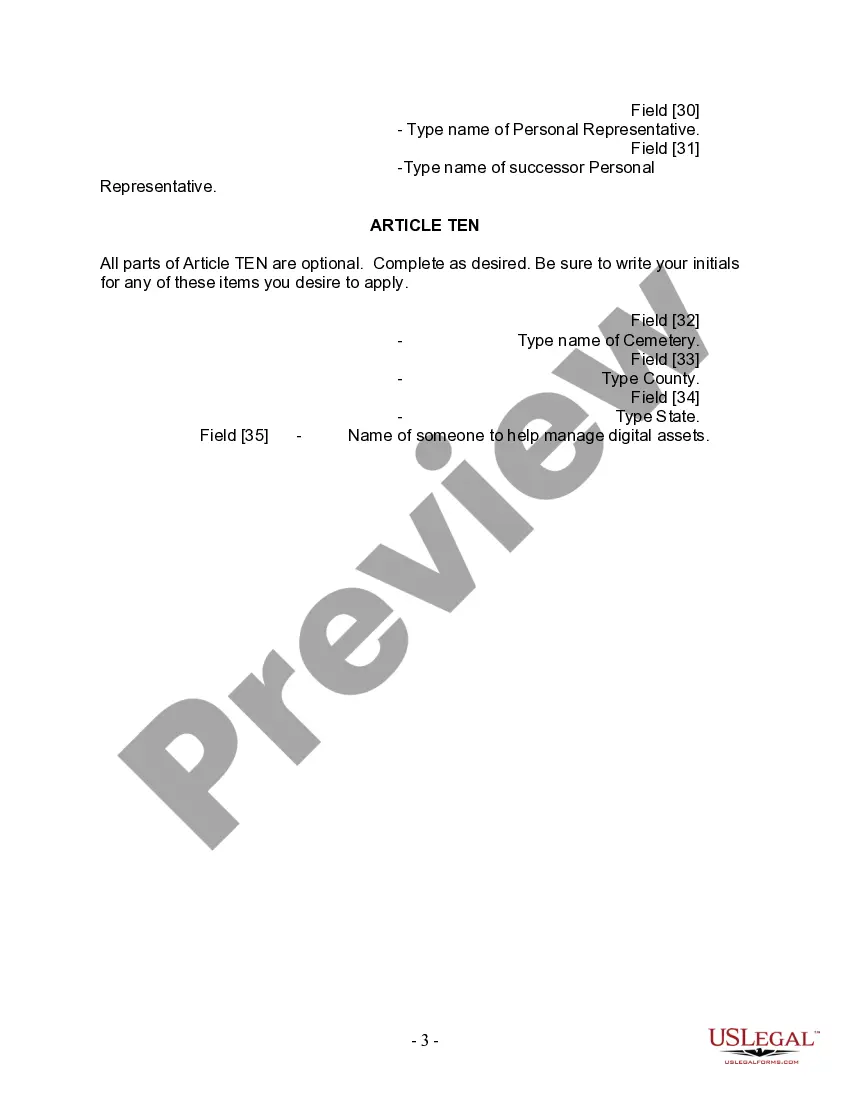 Preview Last Will and Testament for Single Person with Adult Children