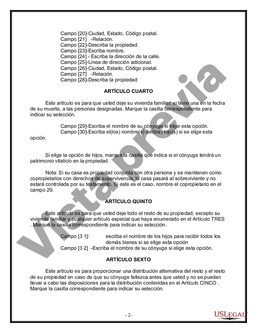 Preview Última voluntad y testamento legal para persona casada con hijos menores de edad de un matrimonio anterior