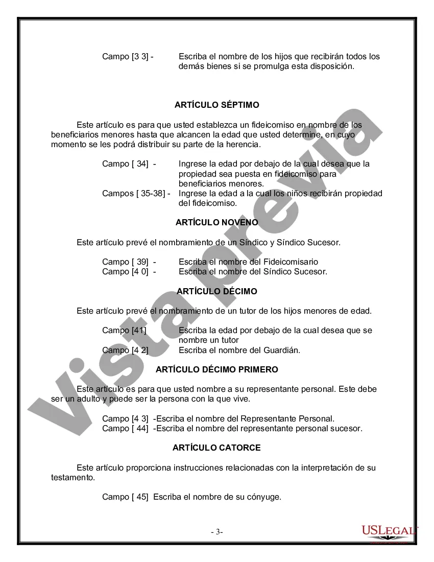 Preview Última voluntad y testamento legal para persona casada con hijos menores de edad de un matrimonio anterior