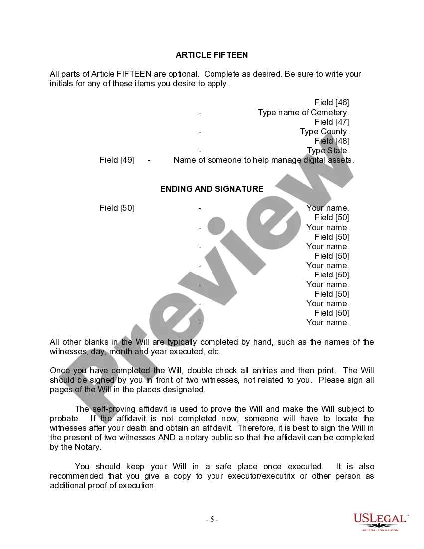 Preview Last Will and Testament for Married person with Minor Children from Prior Marriage