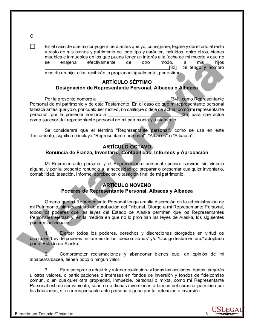 Preview Formulario de última voluntad y testamento legal para una persona casada con hijos adultos de un matrimonio anterior