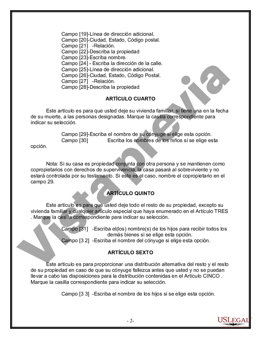 Preview Formulario de última voluntad y testamento legal para una persona casada con hijos adultos de un matrimonio anterior
