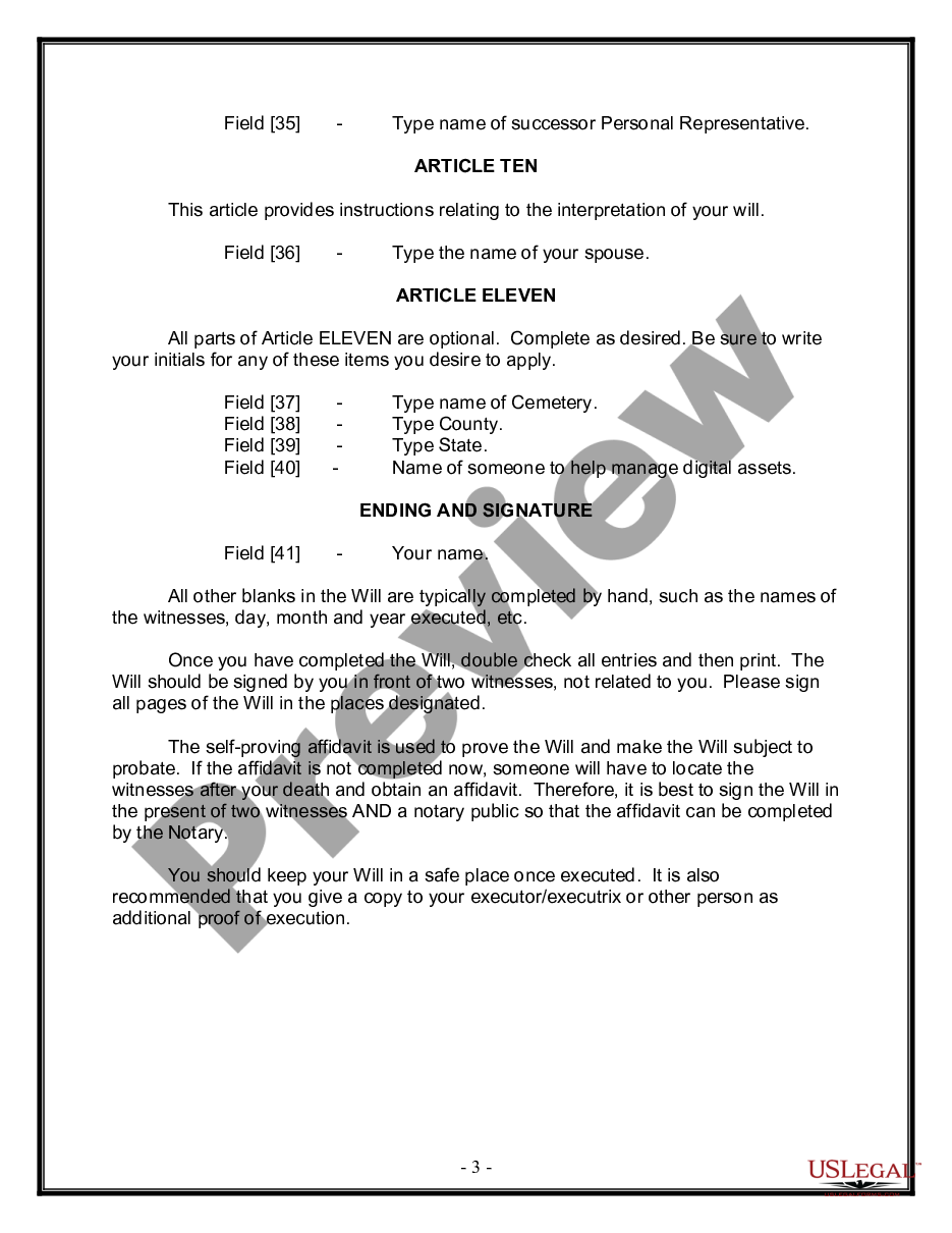 page 2 Legal Last Will and Testament Form for Married person with Adult Children from Prior Marriage preview