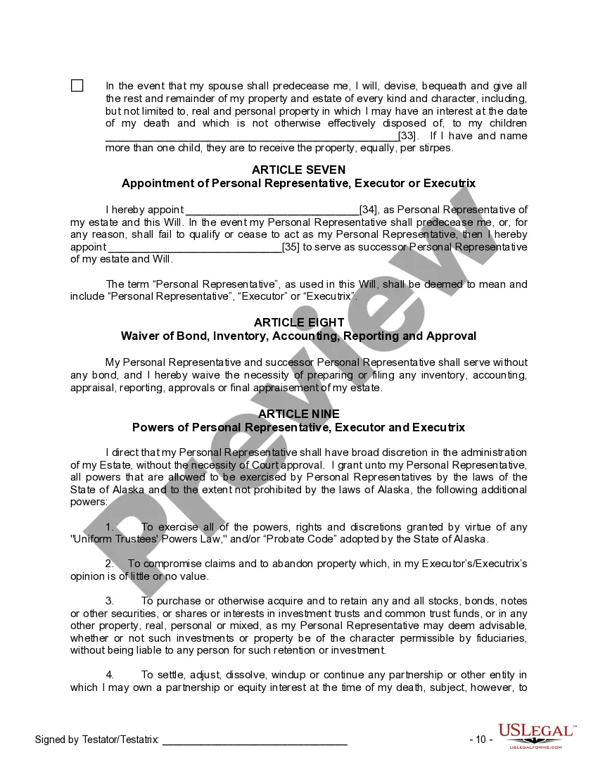 Preview Last Will and Testament for Married person with Adult Children from Prior Marriage