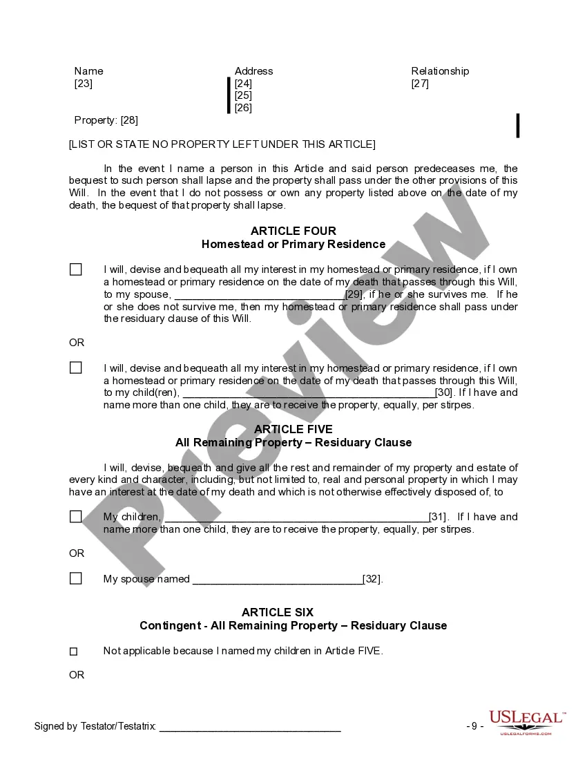 Preview Last Will and Testament for Married person with Adult Children from Prior Marriage