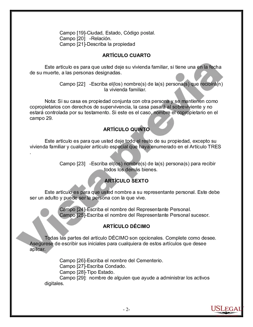 Preview Formulario de última voluntad y testamento legal para personas divorciadas que no se han vuelto a casar y no tienen hijos