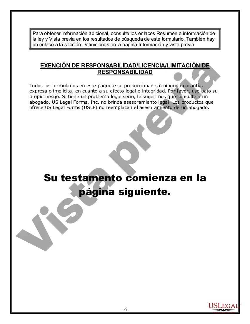 Preview Formulario de última voluntad y testamento legal para personas divorciadas que no se han vuelto a casar y no tienen hijos