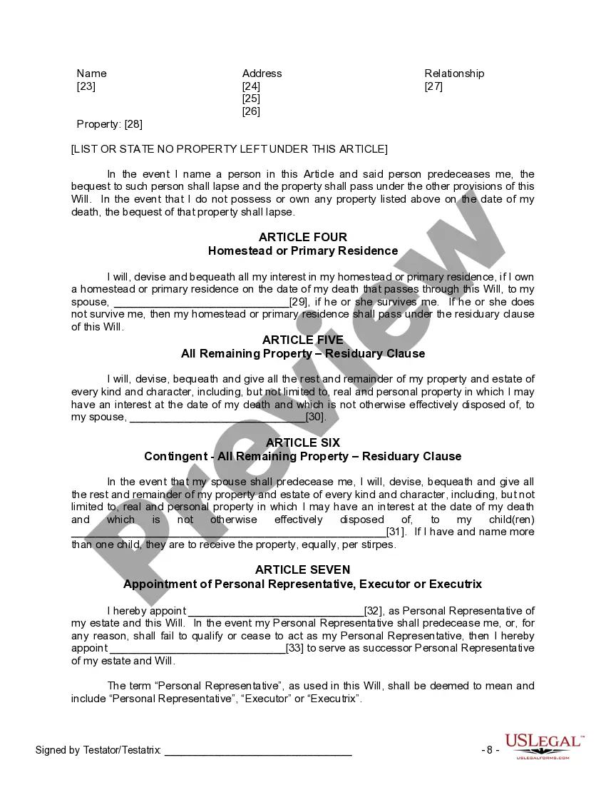 Preview Last Will and Testament for Married person with Adult Children