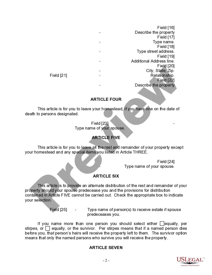 Preview Last Will and Testament for a Married Person with No Children