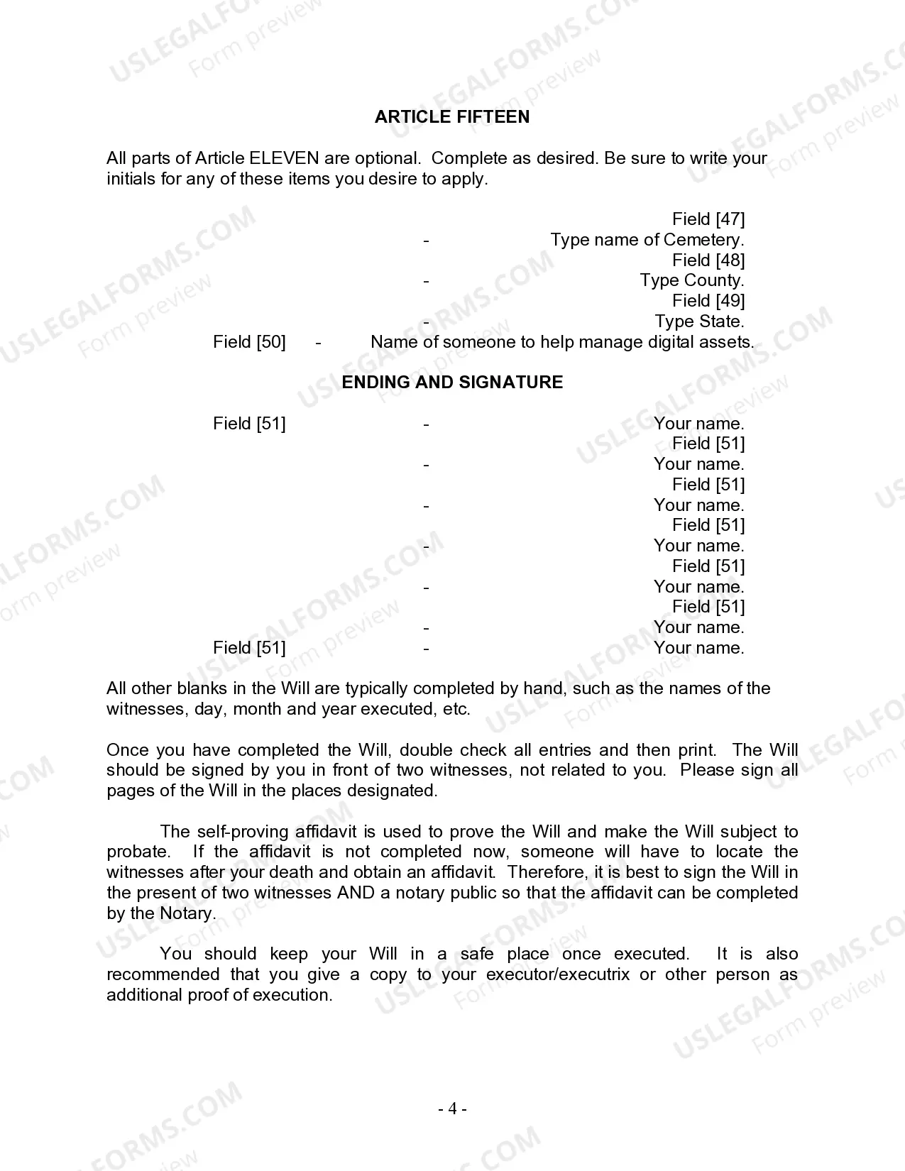 Preview Last Will and Testament for Married person with Minor Children