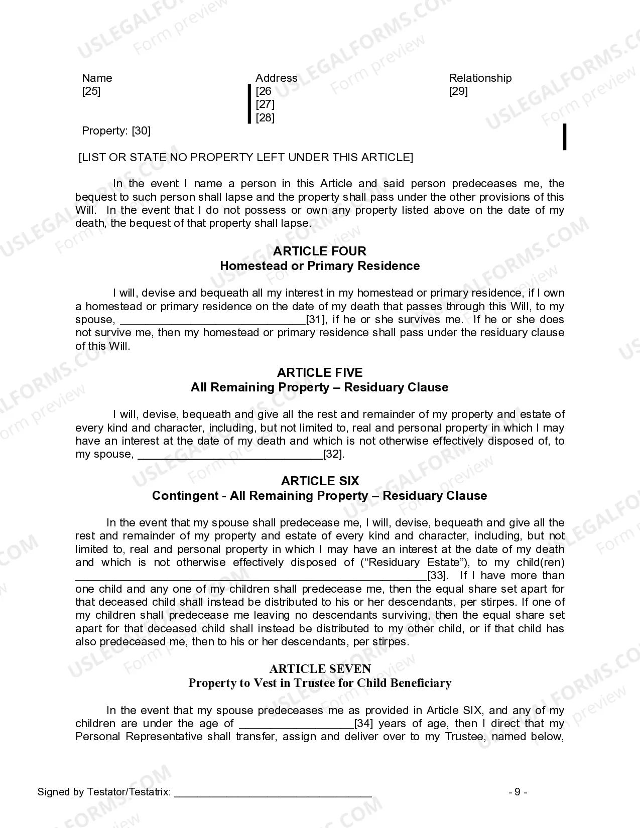 Preview Last Will and Testament for Married person with Minor Children
