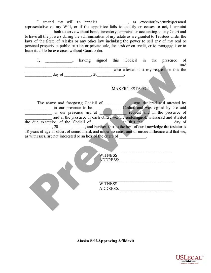 Preview Codicil to Will Form for Amending Your Will - Will Changes or Amendments