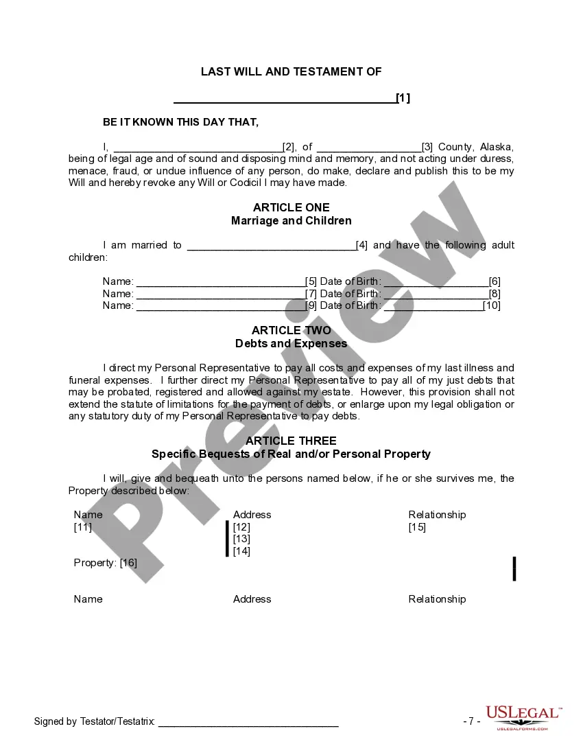 Preview Mutual Wills Package for Married Couple with Adult Children