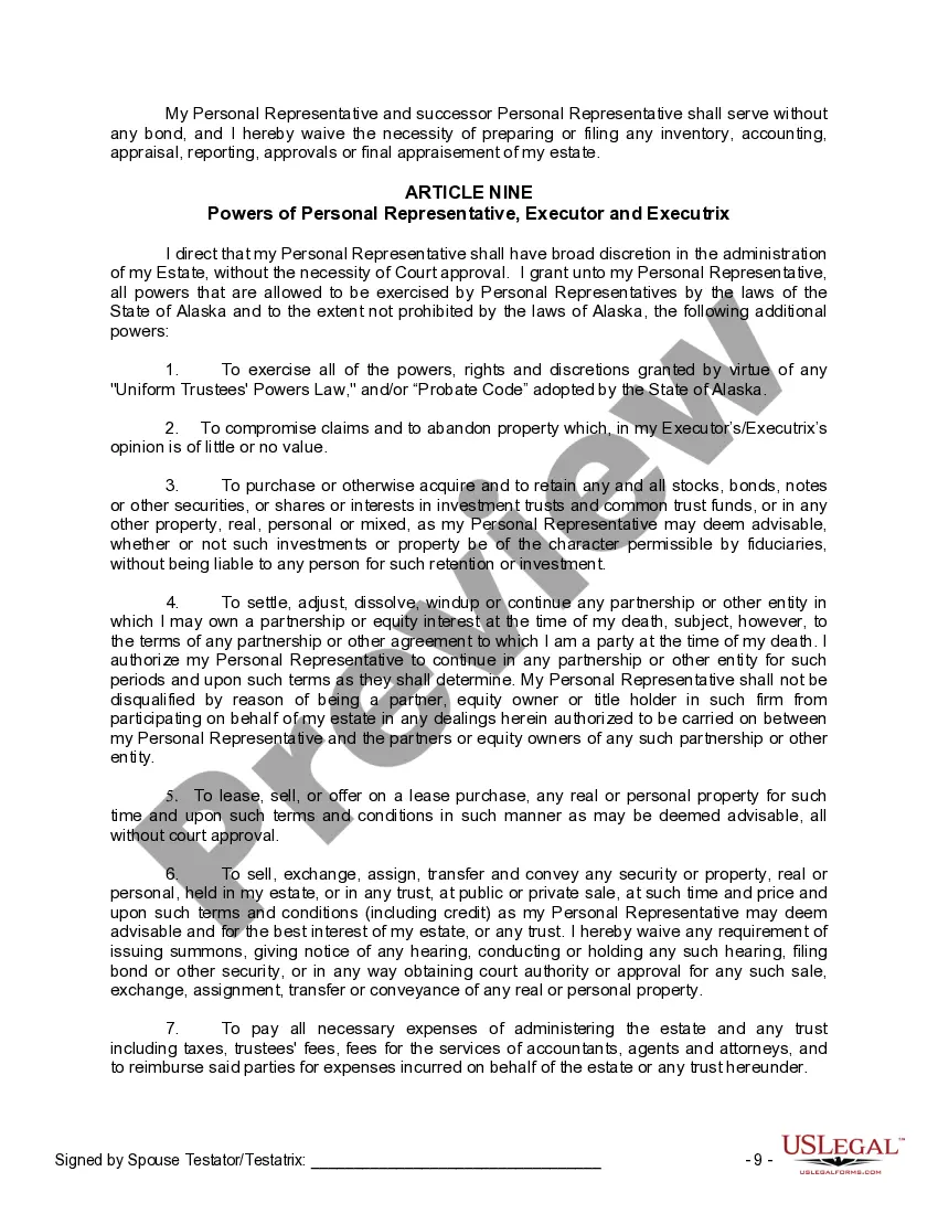 Preview Mutual Wills Package for Married Couple with No Children