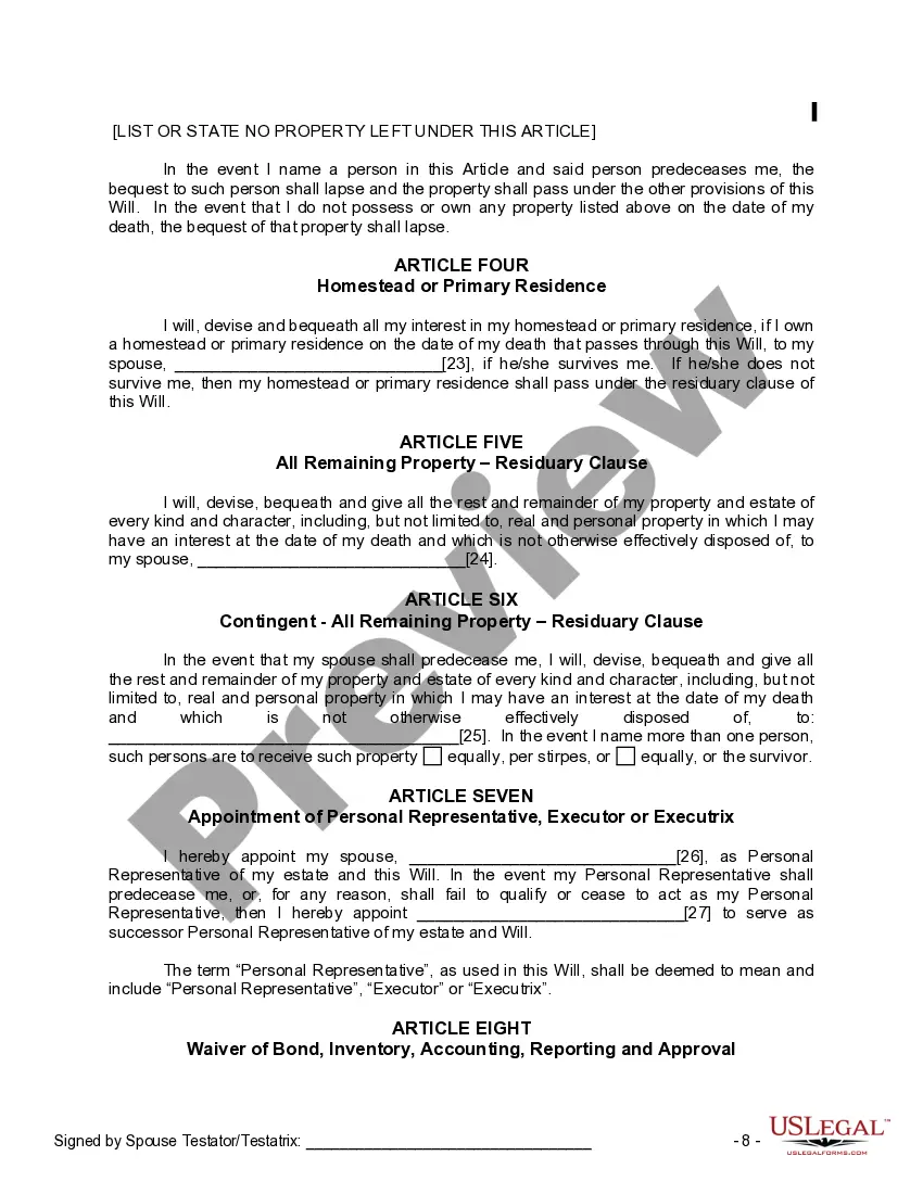 Preview Mutual Wills Package for Married Couple with No Children