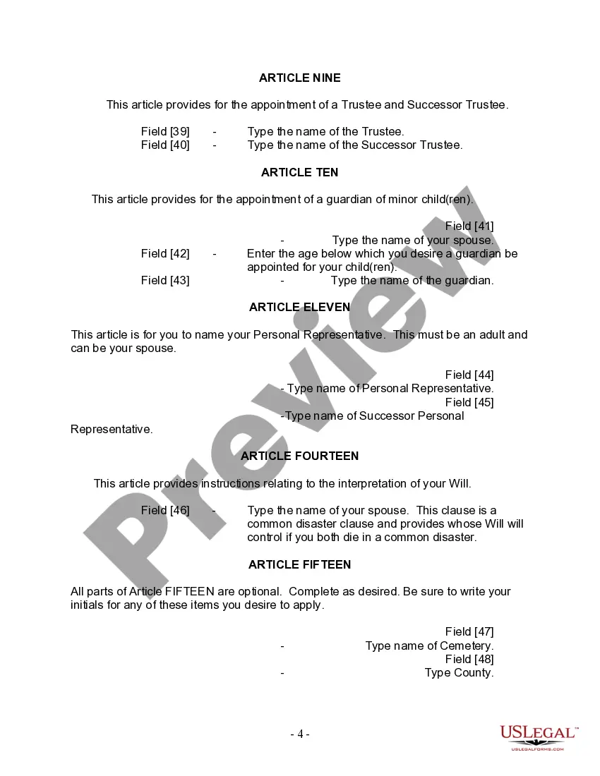 Preview Mutual Wills Package for Married Couple with Minor Children