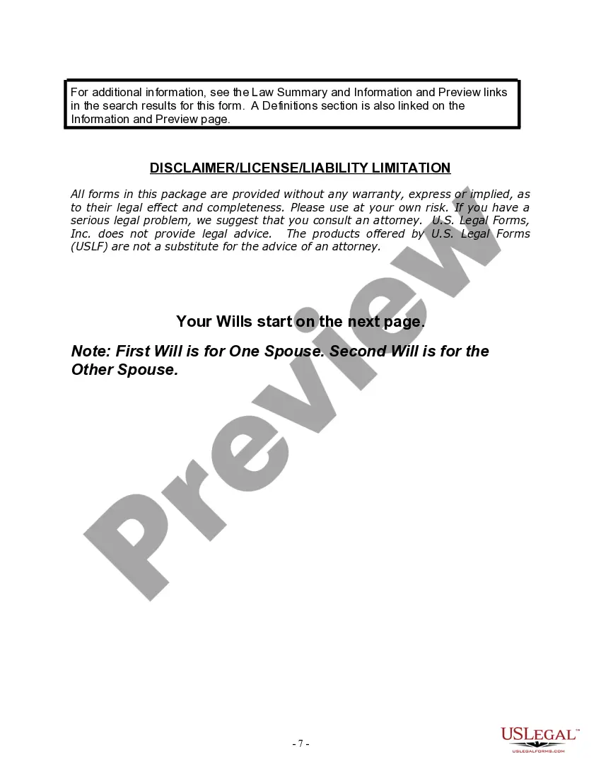 Preview Mutual Wills Package for Married Couple with Minor Children