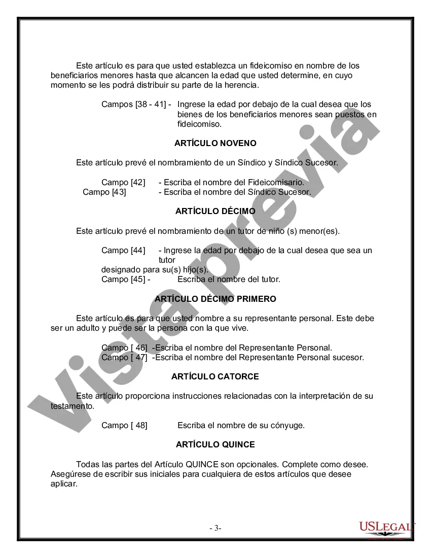 Preview Formulario Legal de Última Voluntad y Testamento para Persona Casada con Hijos Adultos y Menores de Matrimonio Anterior