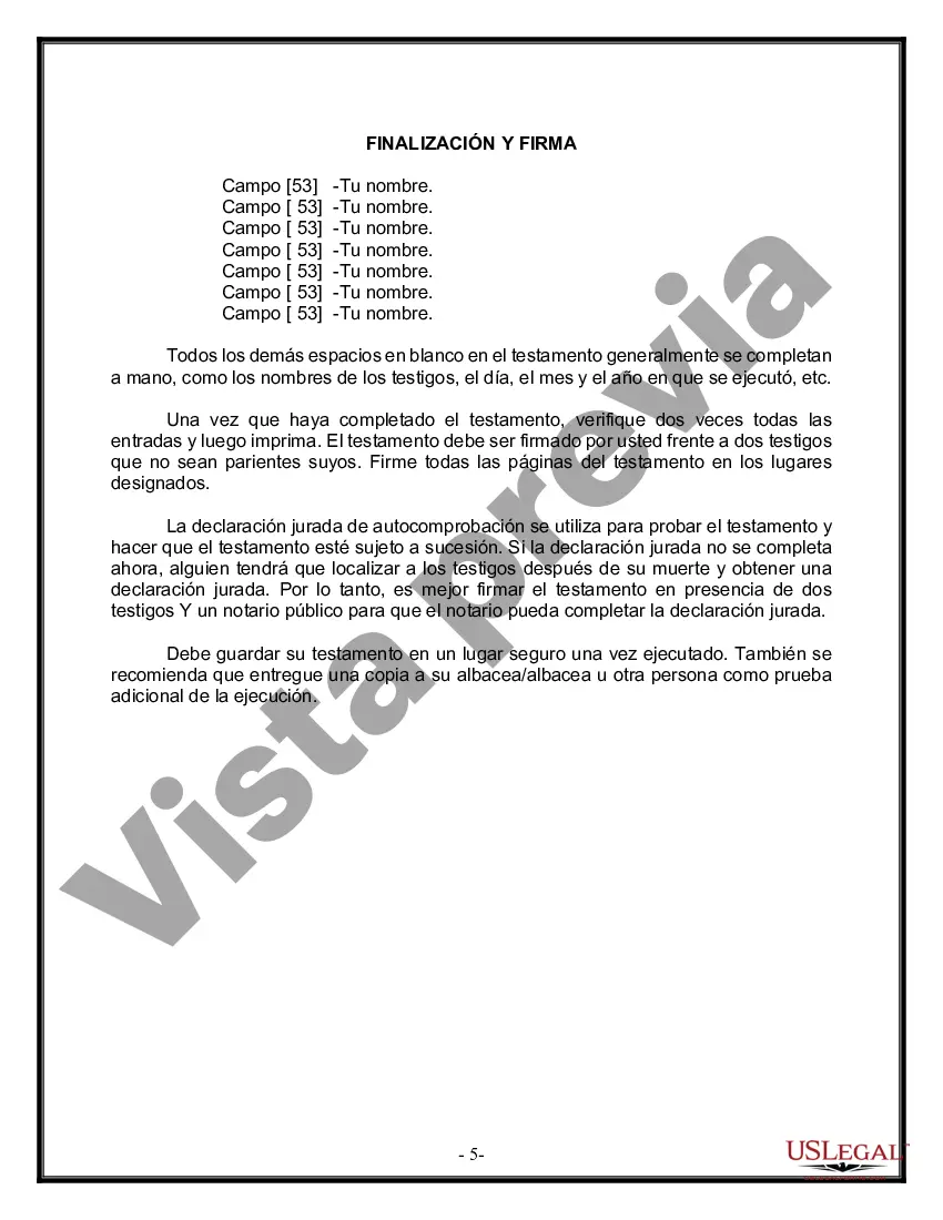 Preview Formulario Legal de Última Voluntad y Testamento para Persona Casada con Hijos Adultos y Menores de Matrimonio Anterior