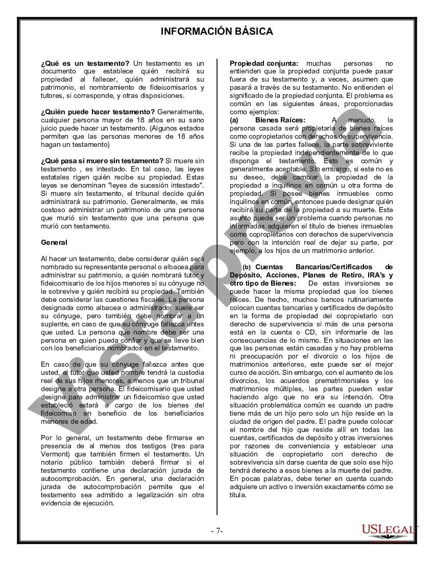 Preview Formulario Legal de Última Voluntad y Testamento para Persona Casada con Hijos Adultos y Menores de Matrimonio Anterior