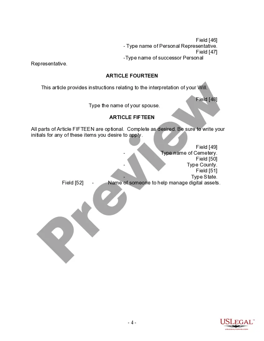Preview Last Will and Testament for Married Person with Adult and Minor Children from Prior Marriage