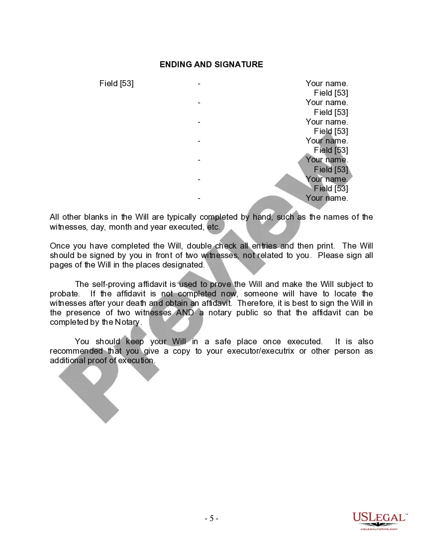 Preview Last Will and Testament for Married Person with Adult and Minor Children from Prior Marriage