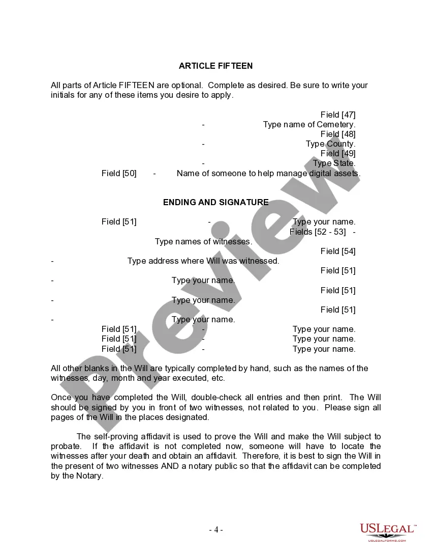 Preview Last Will and Testament for Married Person with Adult and Minor Children