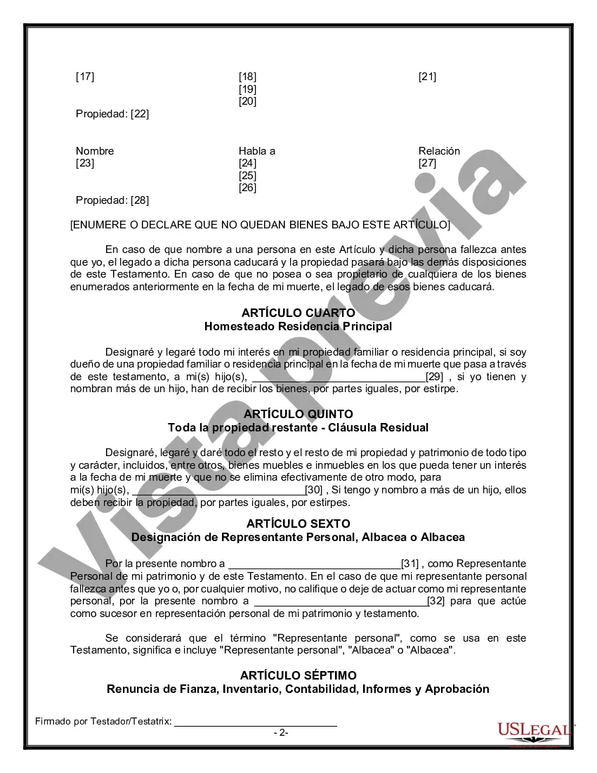 Preview Formulario de testamento y última voluntad legal para viuda o viudo con hijos adultos