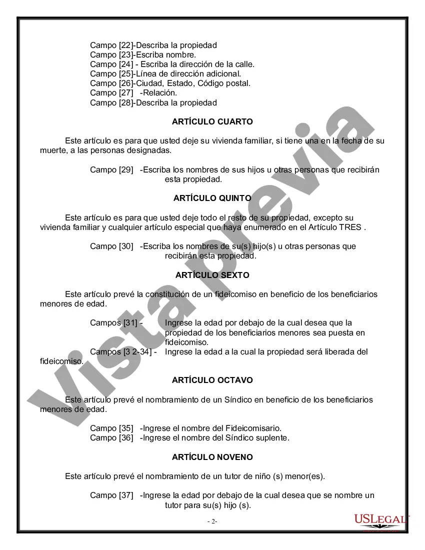 Preview Formulario Legal de Última Voluntad y Testamento para Viuda o Viudo con Hijos Menores