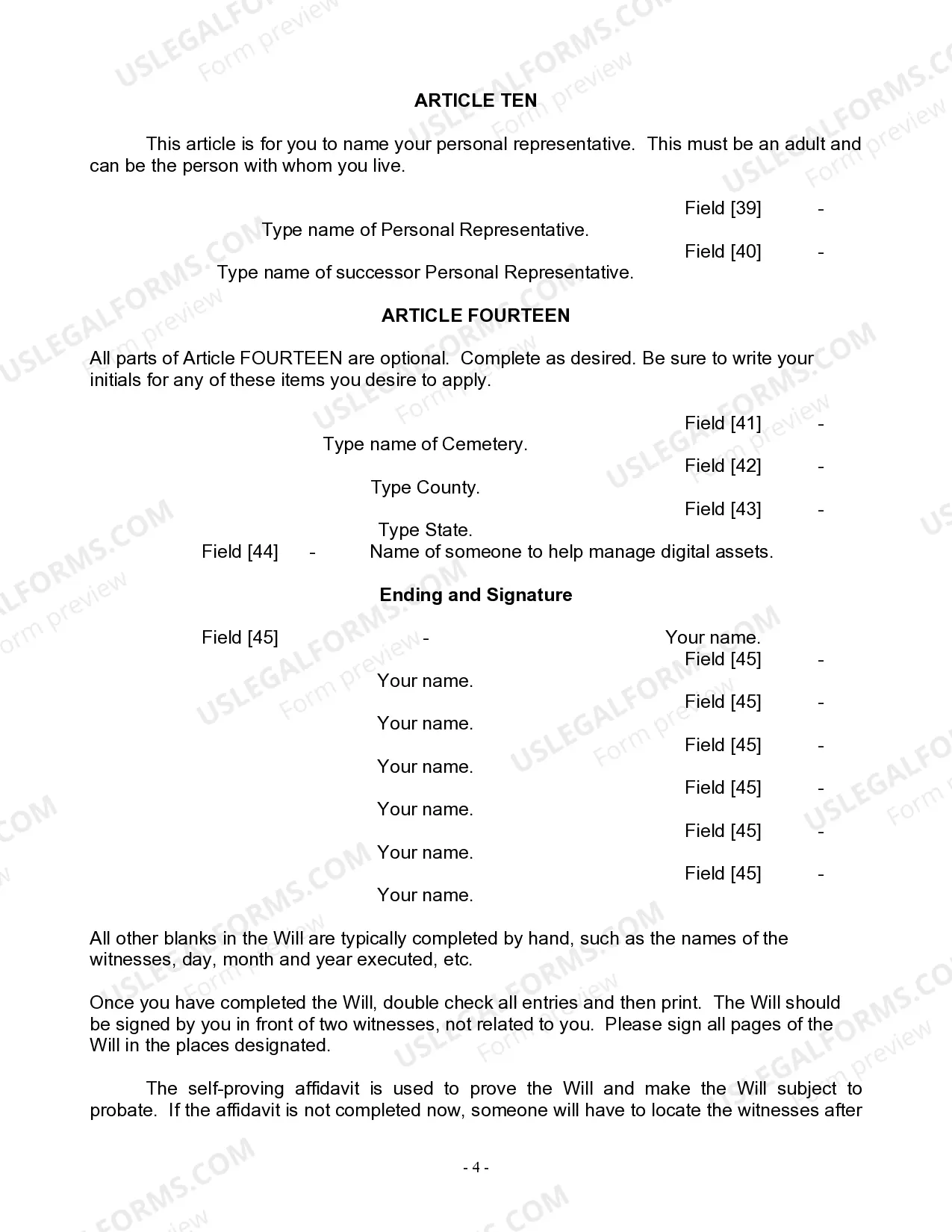 Preview Last Will and Testament for Widow or Widower with Minor Children