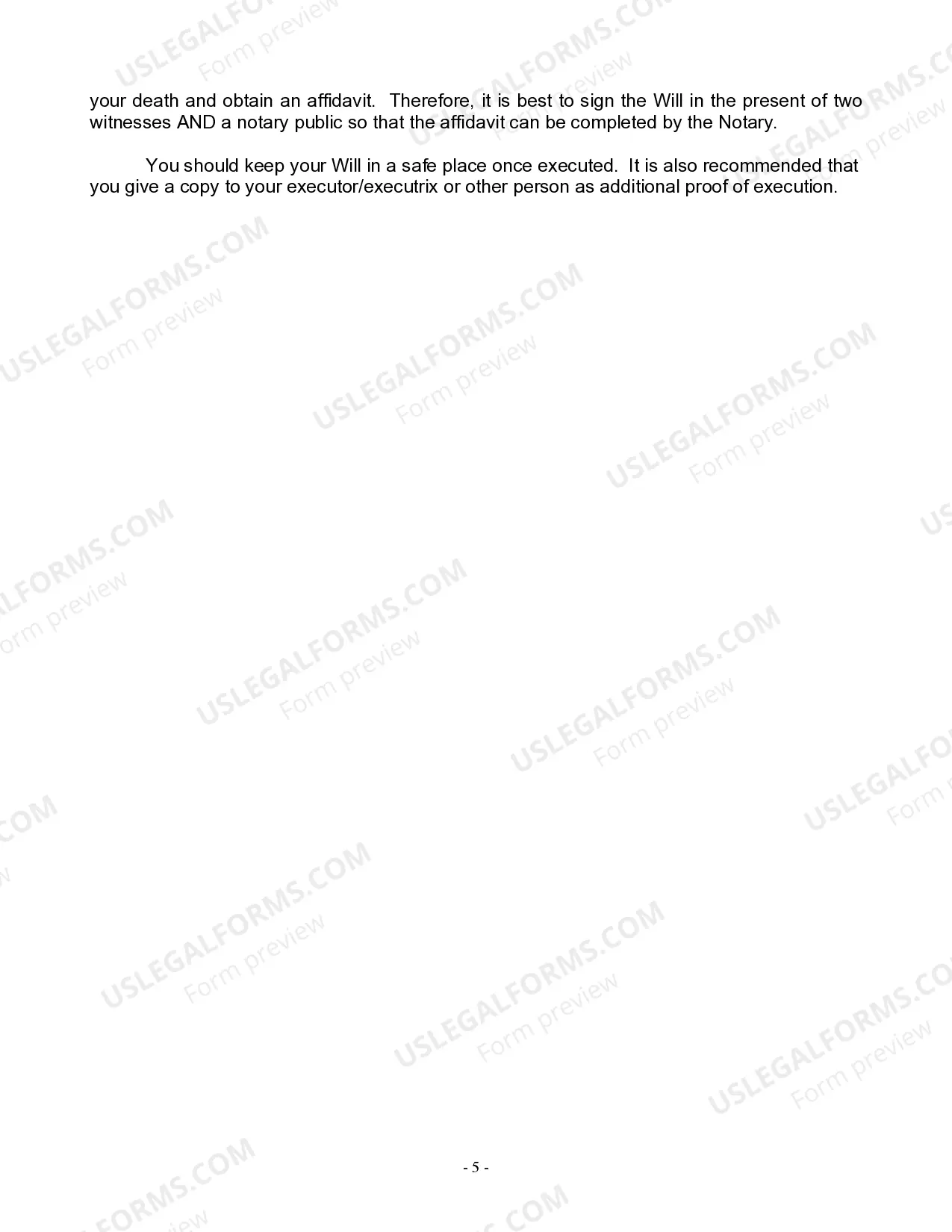 Preview Last Will and Testament for Widow or Widower with Minor Children