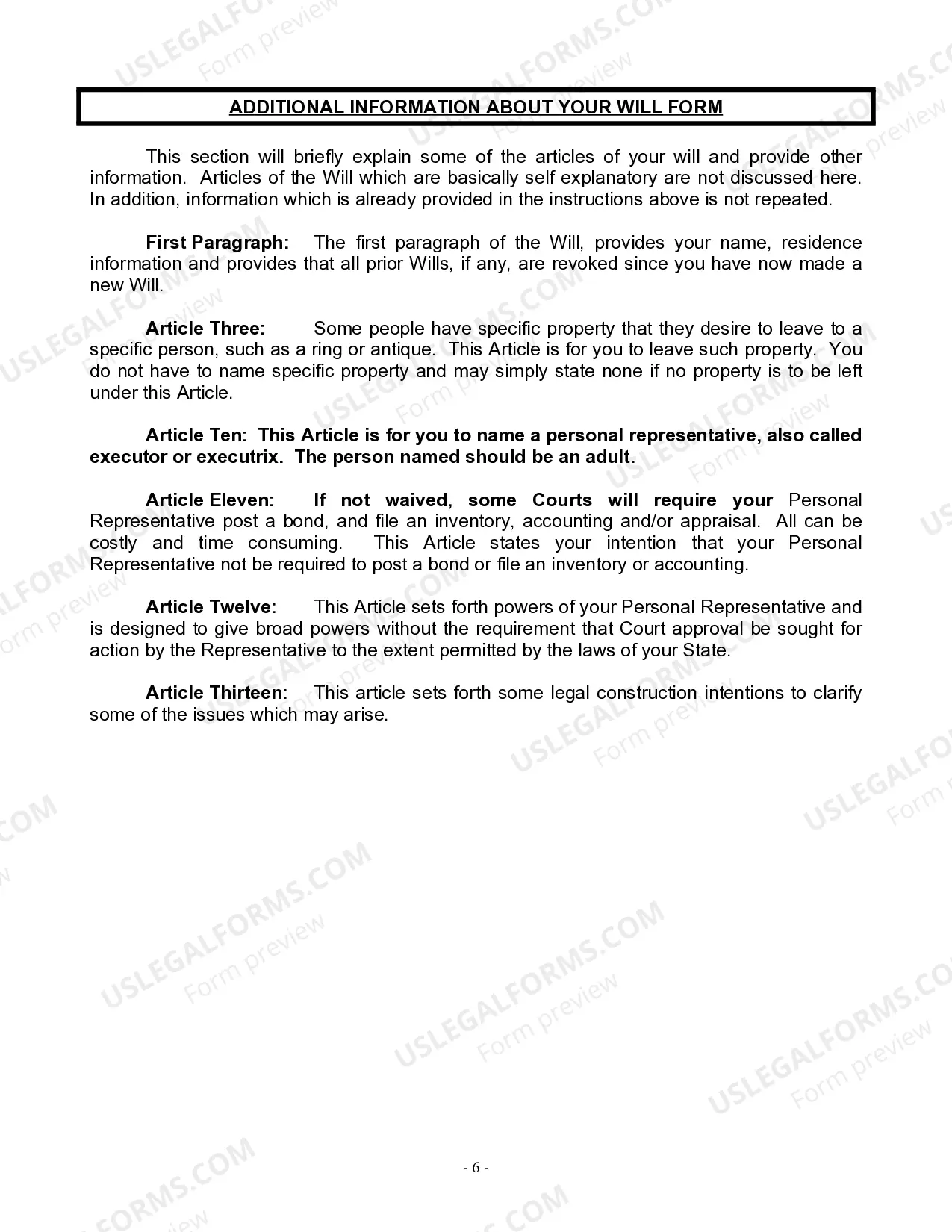 Preview Last Will and Testament for Widow or Widower with Minor Children