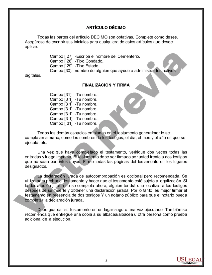 Preview Formulario de última voluntad legal para una viuda o viudo sin hijos