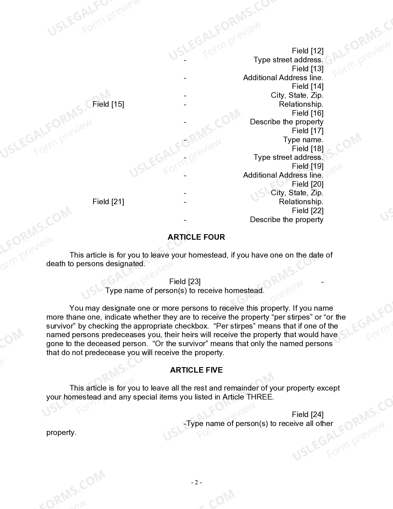 Preview Last Will for a Widow or Widower with no Children