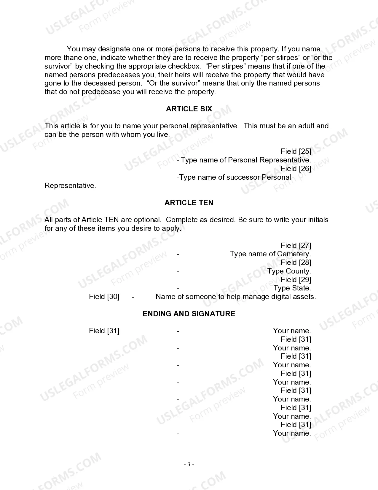 Preview Last Will for a Widow or Widower with no Children