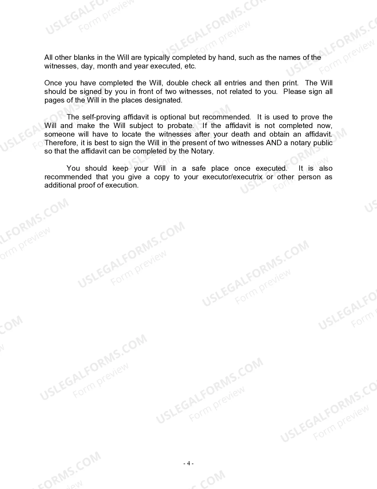 Preview Last Will for a Widow or Widower with no Children