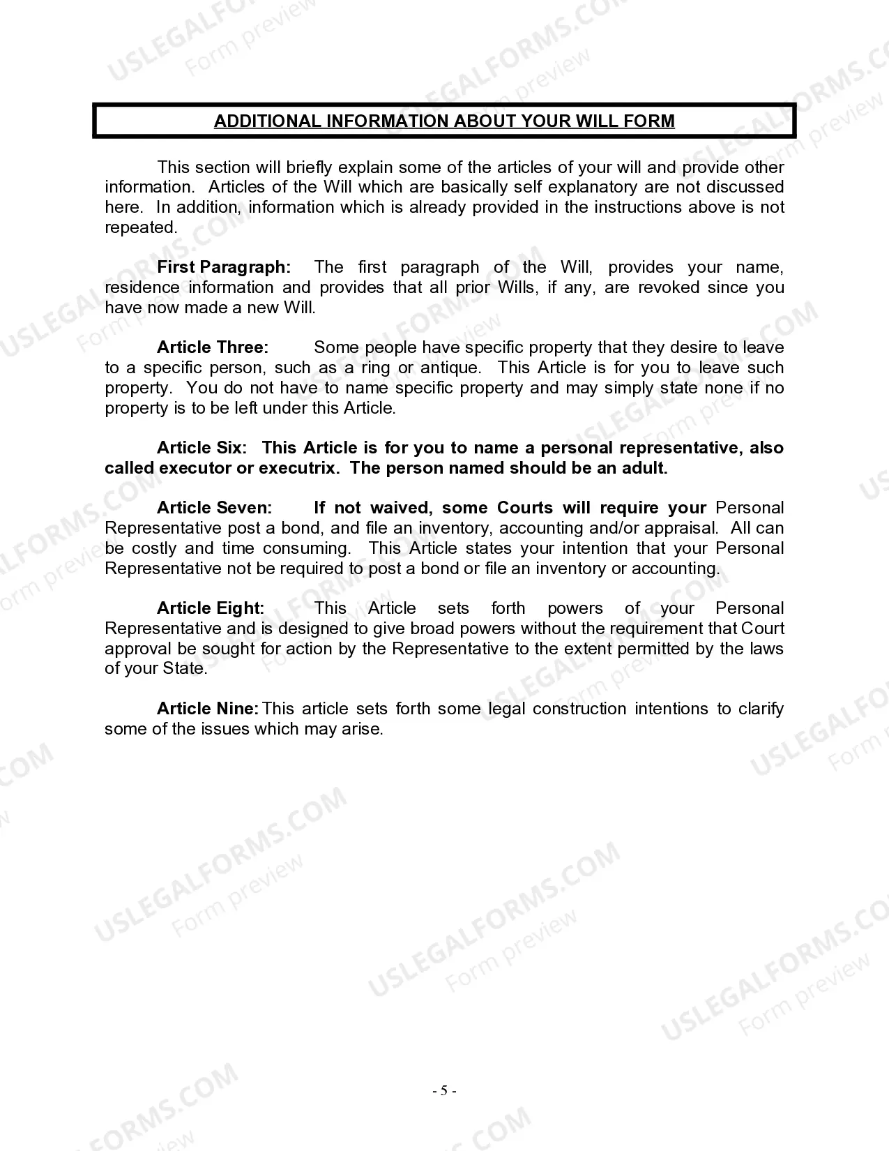 Preview Last Will for a Widow or Widower with no Children