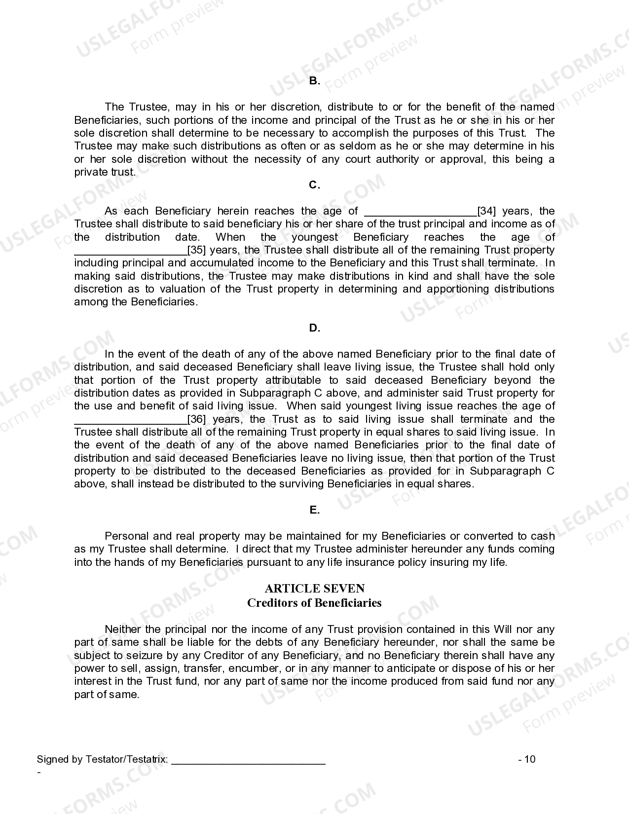 Alaska Legal Last Will and Testament Form for a Widow or Widower with ...