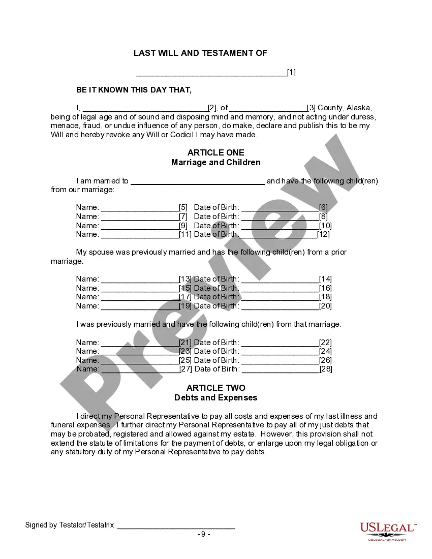 Preview Last Will and Testament for Divorced and Remarried Person with Mine, Yours and Ours Children