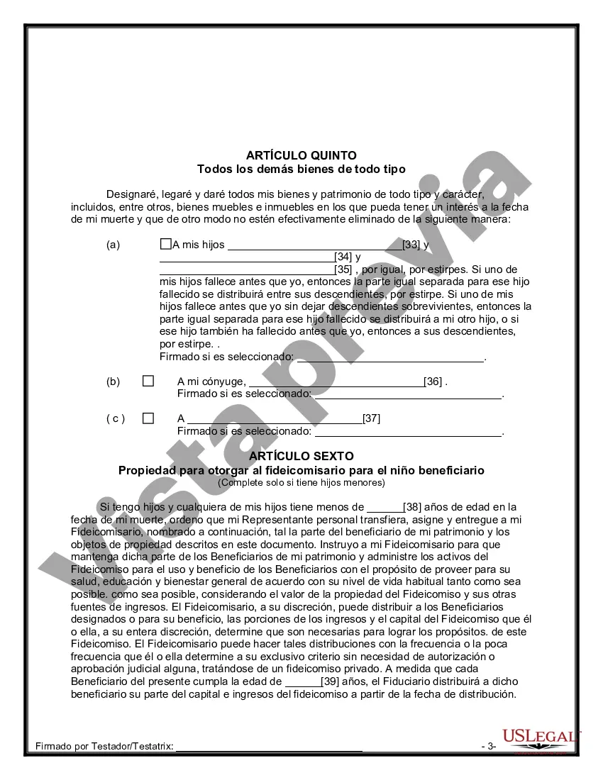 Preview Última voluntad y testamento para otras personas